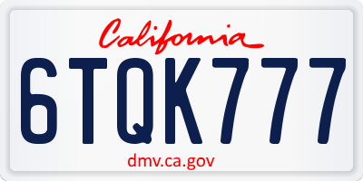 CA license plate 6TQK777