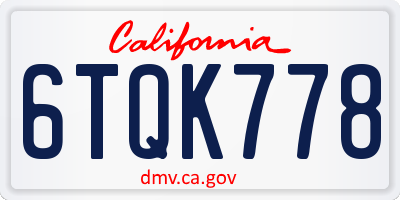 CA license plate 6TQK778