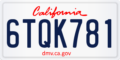 CA license plate 6TQK781