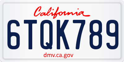 CA license plate 6TQK789