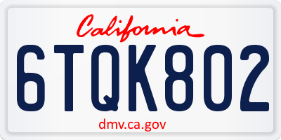 CA license plate 6TQK802