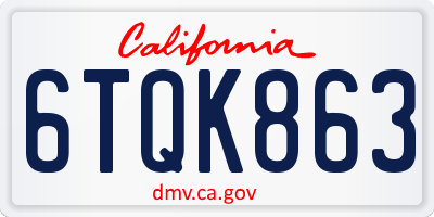 CA license plate 6TQK863