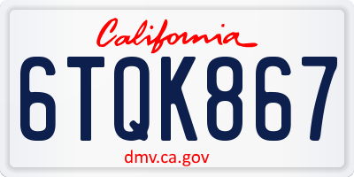 CA license plate 6TQK867