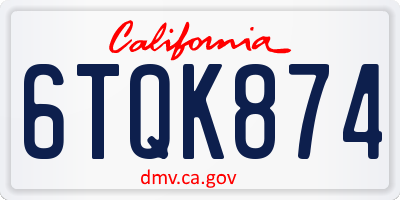 CA license plate 6TQK874