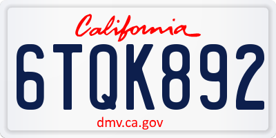 CA license plate 6TQK892