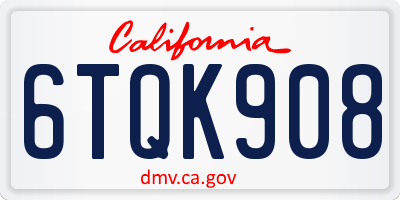 CA license plate 6TQK908