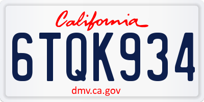 CA license plate 6TQK934