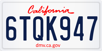 CA license plate 6TQK947