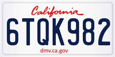 CA license plate 6TQK982