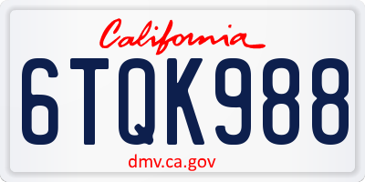 CA license plate 6TQK988