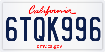 CA license plate 6TQK996