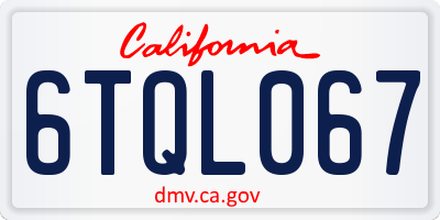 CA license plate 6TQL067