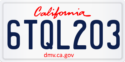 CA license plate 6TQL203