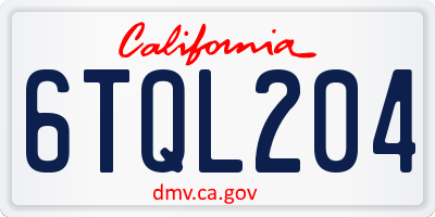 CA license plate 6TQL204