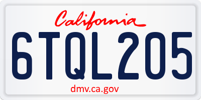 CA license plate 6TQL205