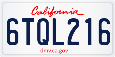 CA license plate 6TQL216