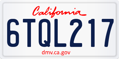 CA license plate 6TQL217