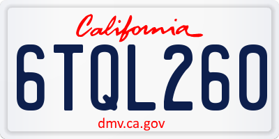 CA license plate 6TQL260