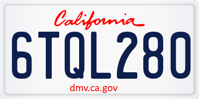 CA license plate 6TQL280