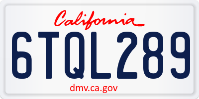 CA license plate 6TQL289