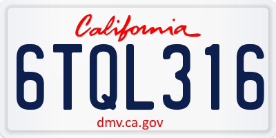 CA license plate 6TQL316