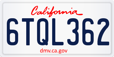 CA license plate 6TQL362