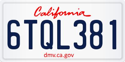 CA license plate 6TQL381