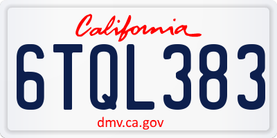 CA license plate 6TQL383