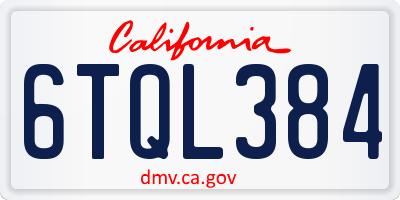 CA license plate 6TQL384