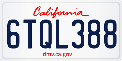 CA license plate 6TQL388