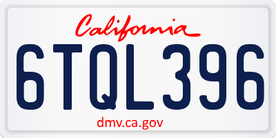 CA license plate 6TQL396