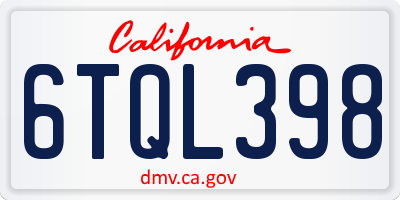 CA license plate 6TQL398