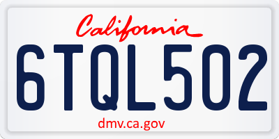 CA license plate 6TQL502