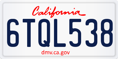 CA license plate 6TQL538