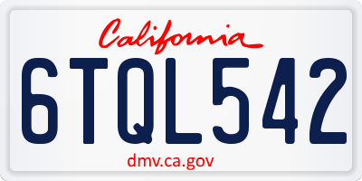 CA license plate 6TQL542