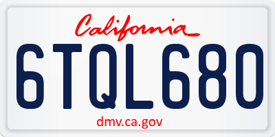 CA license plate 6TQL680