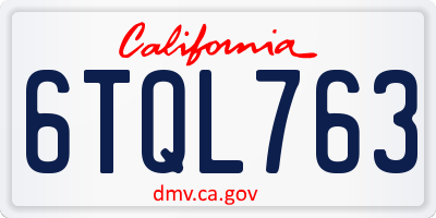 CA license plate 6TQL763