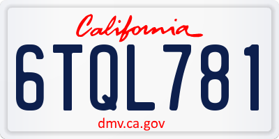 CA license plate 6TQL781