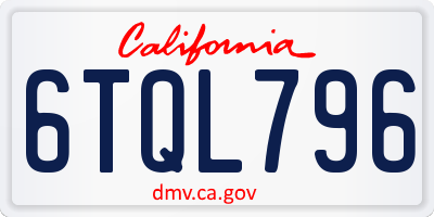 CA license plate 6TQL796