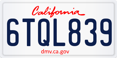 CA license plate 6TQL839