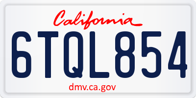 CA license plate 6TQL854