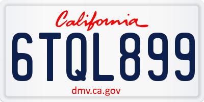 CA license plate 6TQL899