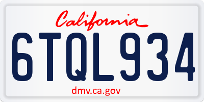 CA license plate 6TQL934