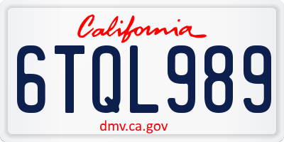 CA license plate 6TQL989