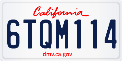 CA license plate 6TQM114