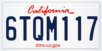 CA license plate 6TQM117