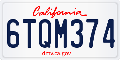 CA license plate 6TQM374