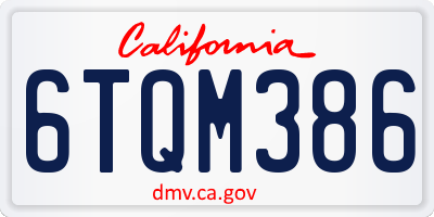 CA license plate 6TQM386