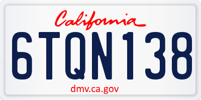 CA license plate 6TQN138