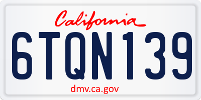 CA license plate 6TQN139